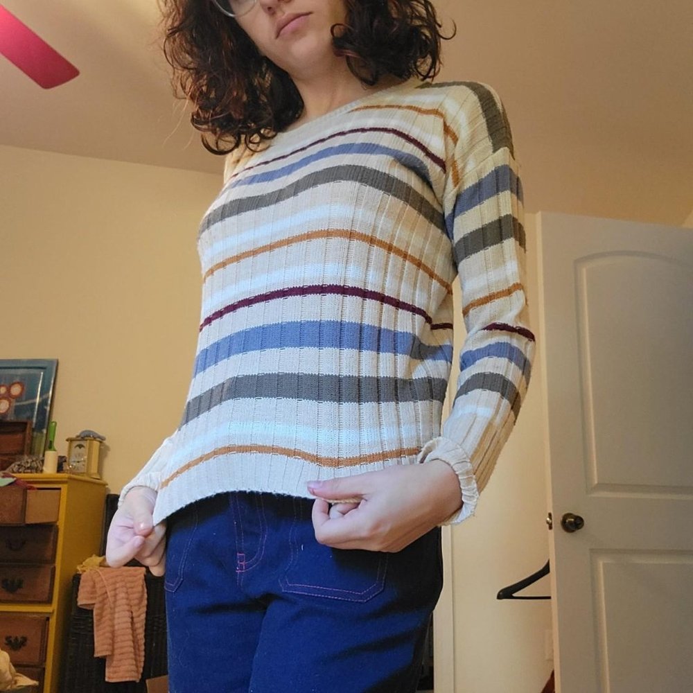 Lightweight fall Striped sweater from pink rose very light weight acrylic but